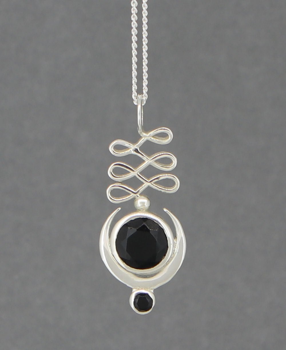 Sterling Silver Unalome Moon Black Onyx Pendant - Charms & Pendants