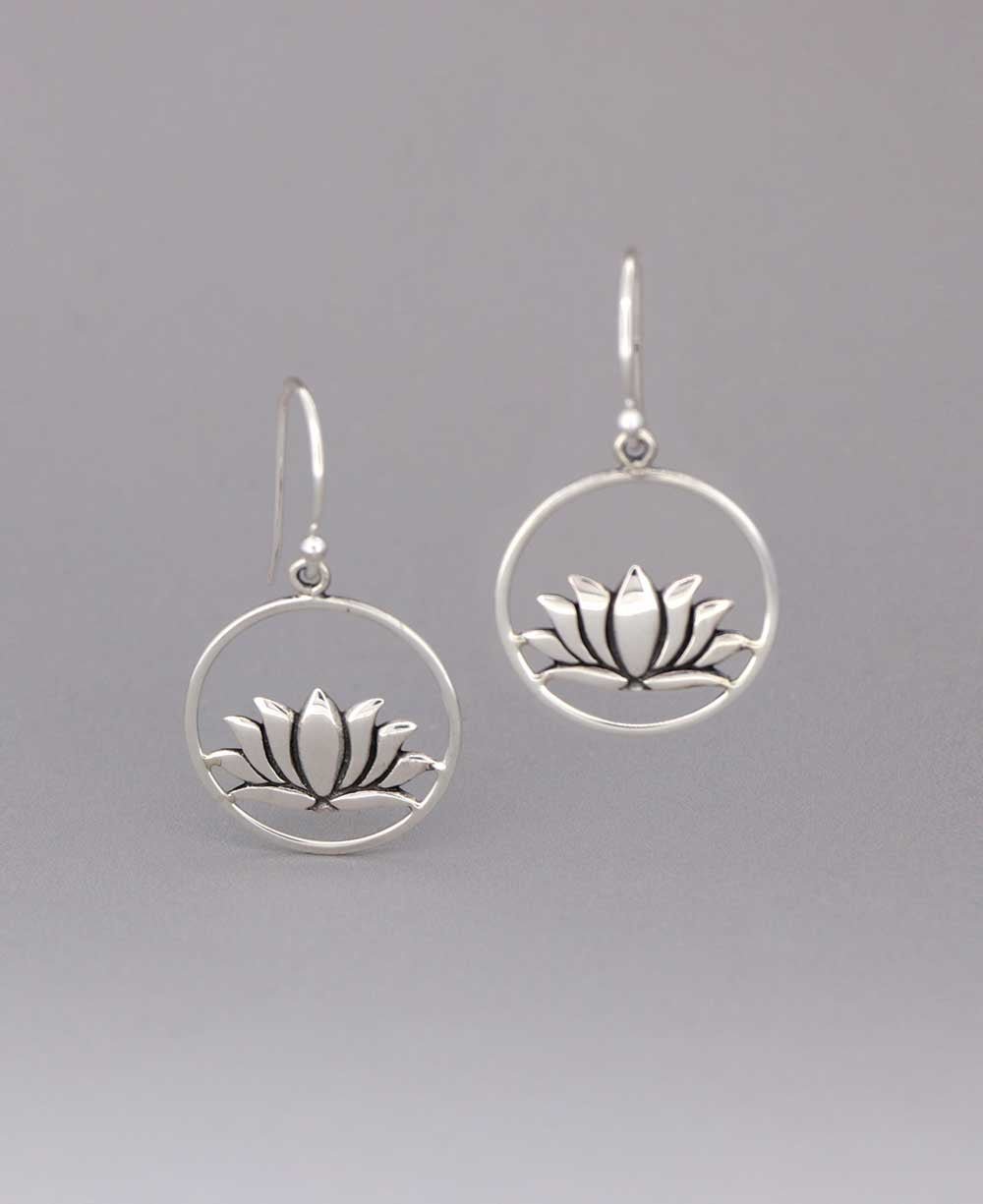 Sterling Silver Wire Frame Lotus Earrings - Earrings