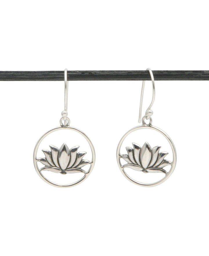 Sterling Silver Wire Frame Lotus Earrings - Earrings