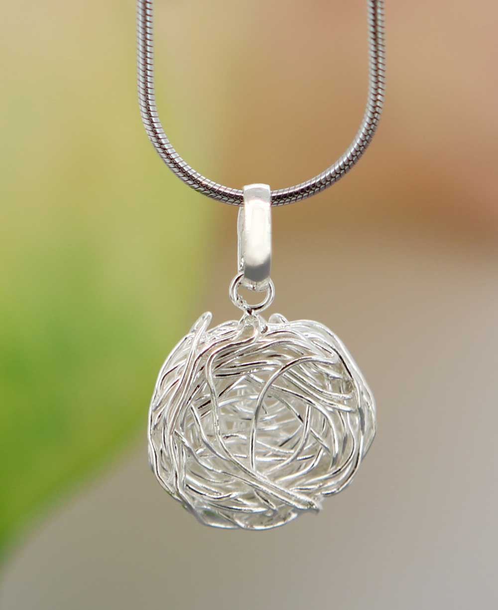 Sterling Silver Wire Wrap Nest Motherhood Pendant - Charms & Pendants