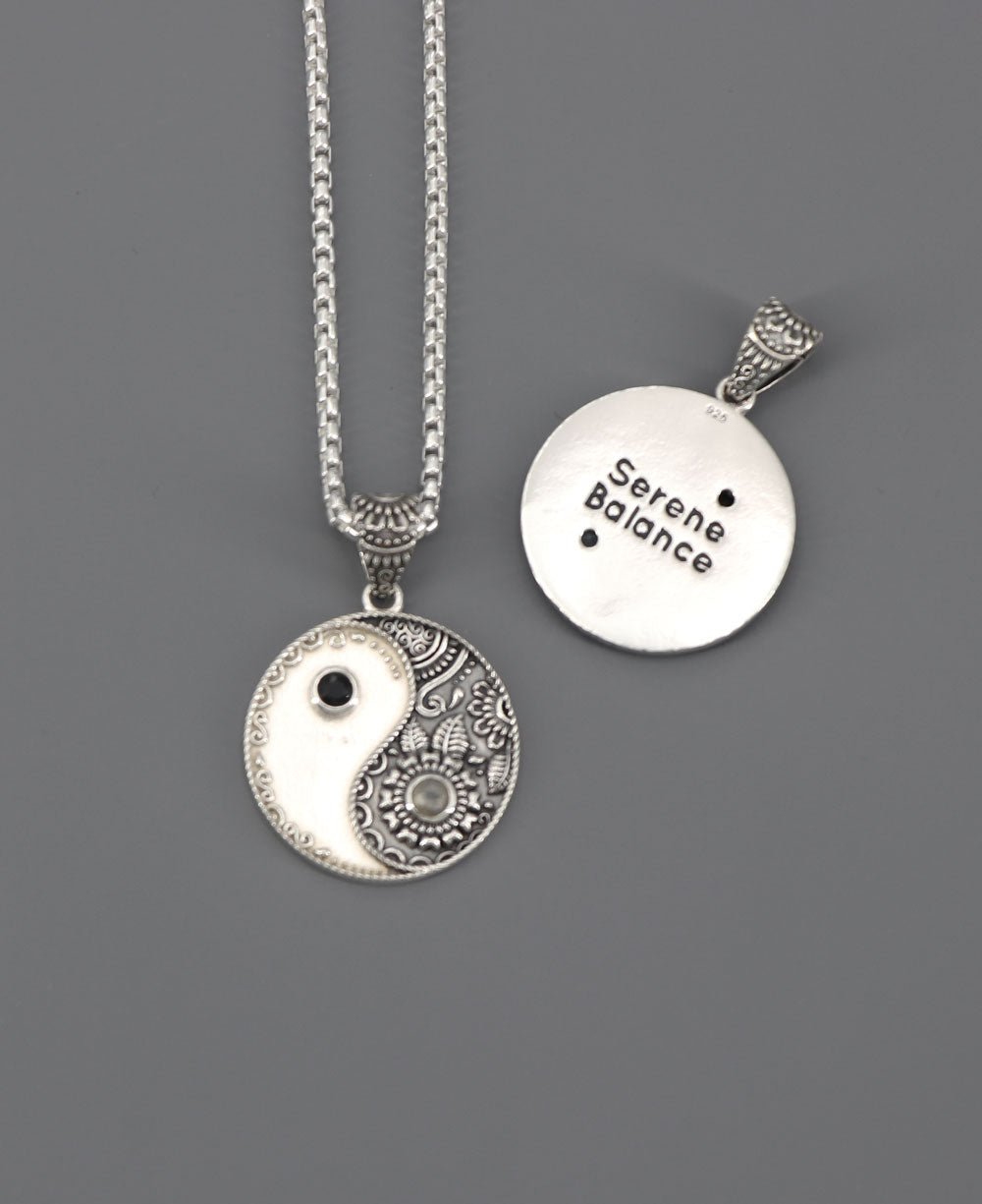 Sterling Silver Yin Yang Necklace For Men & Women - Necklaces 22"+2"