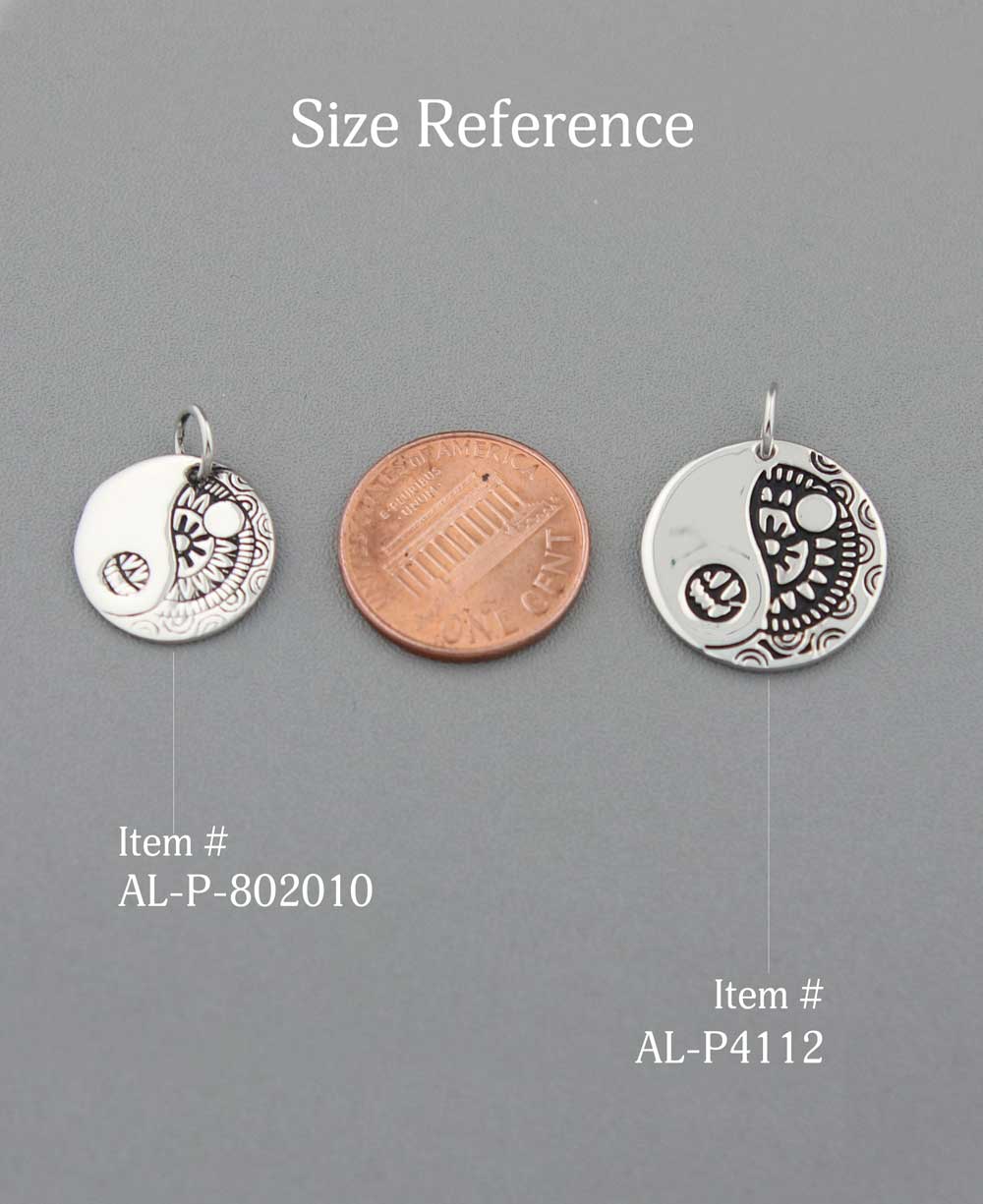 Sterling Silver Yin Yang Pendant with Mandala Art - Charms & Pendants