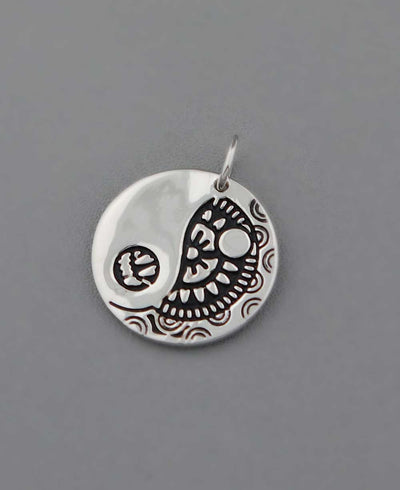 Sterling Silver Yin Yang Pendant with Mandala Art - Charms & Pendants