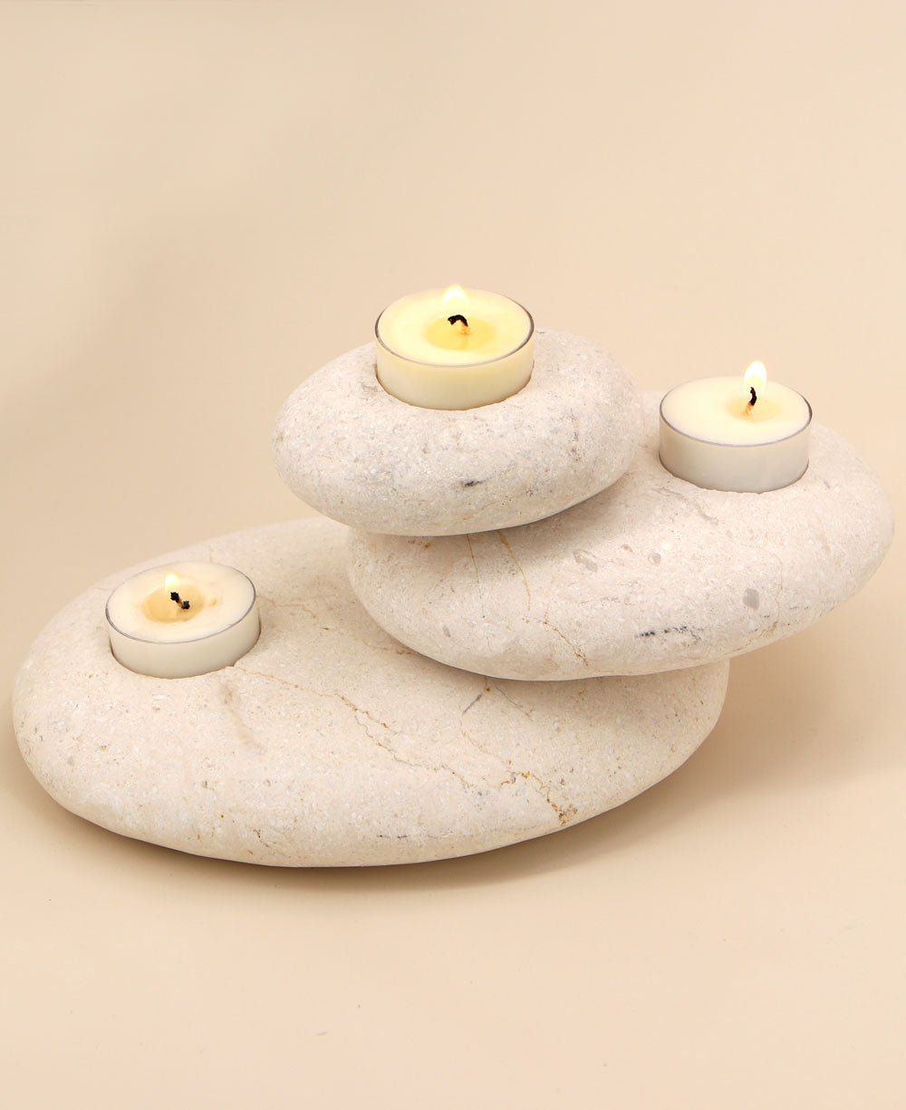 Stone Finish Cairn Tealight Candle Holder - Candle Holders