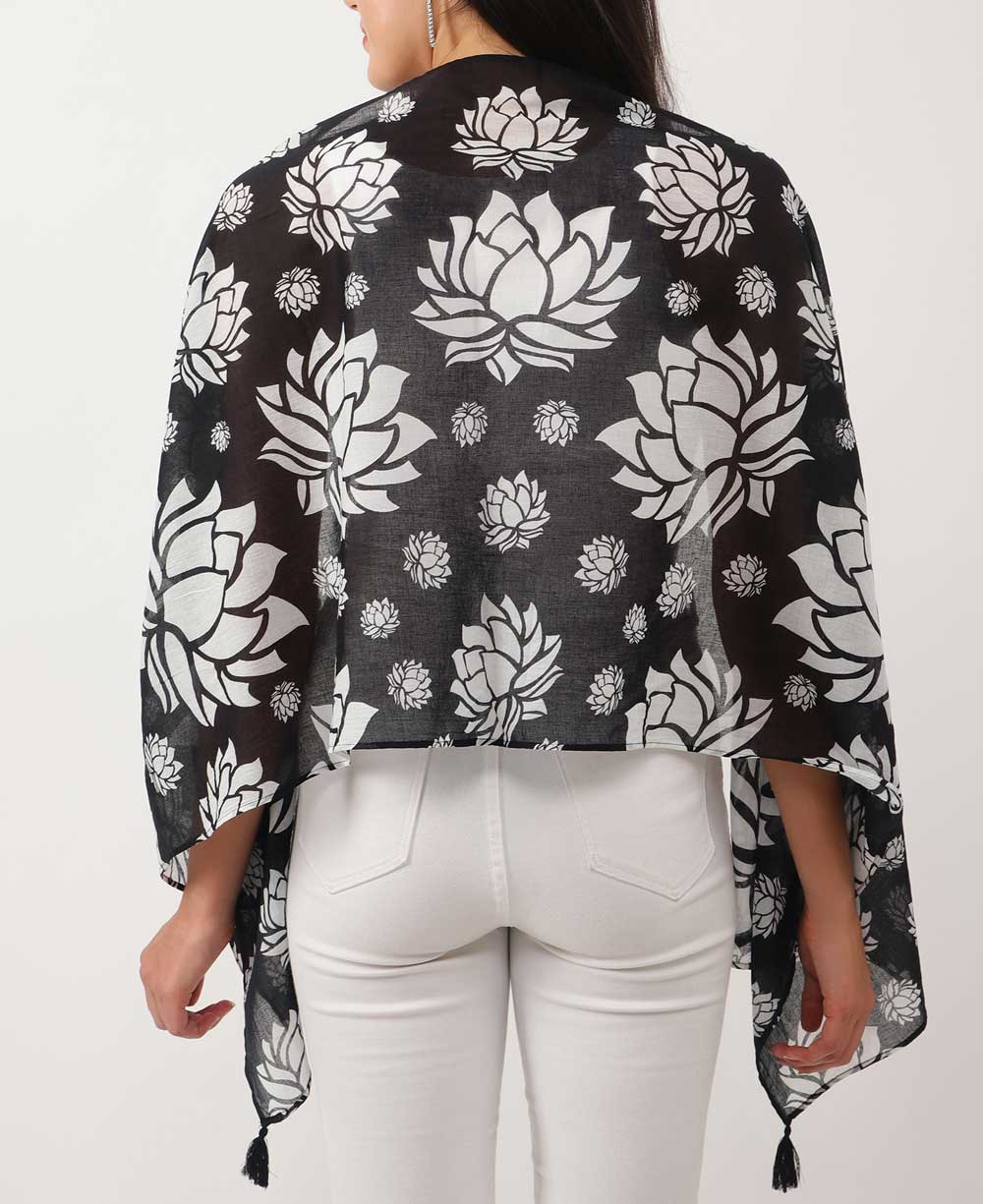 Story of 100 Lotuses Artistic Scarf - Scarves Black