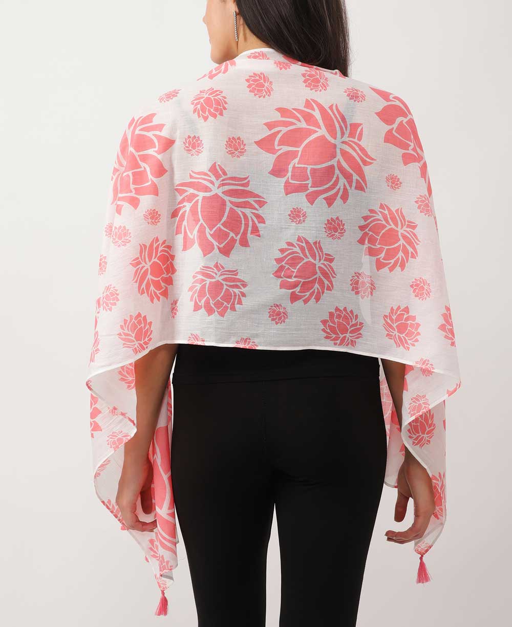 Story of 100 Lotuses Artistic Scarf - Scarves White