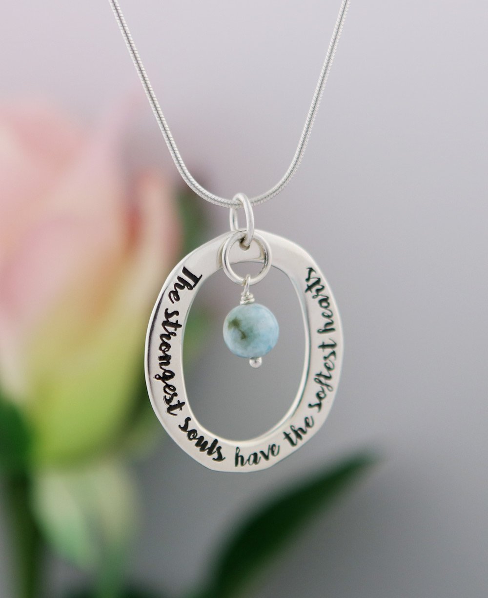 Strongest Souls Softest Hearts Pendant with Larimar Gemstone - Charms & Pendants