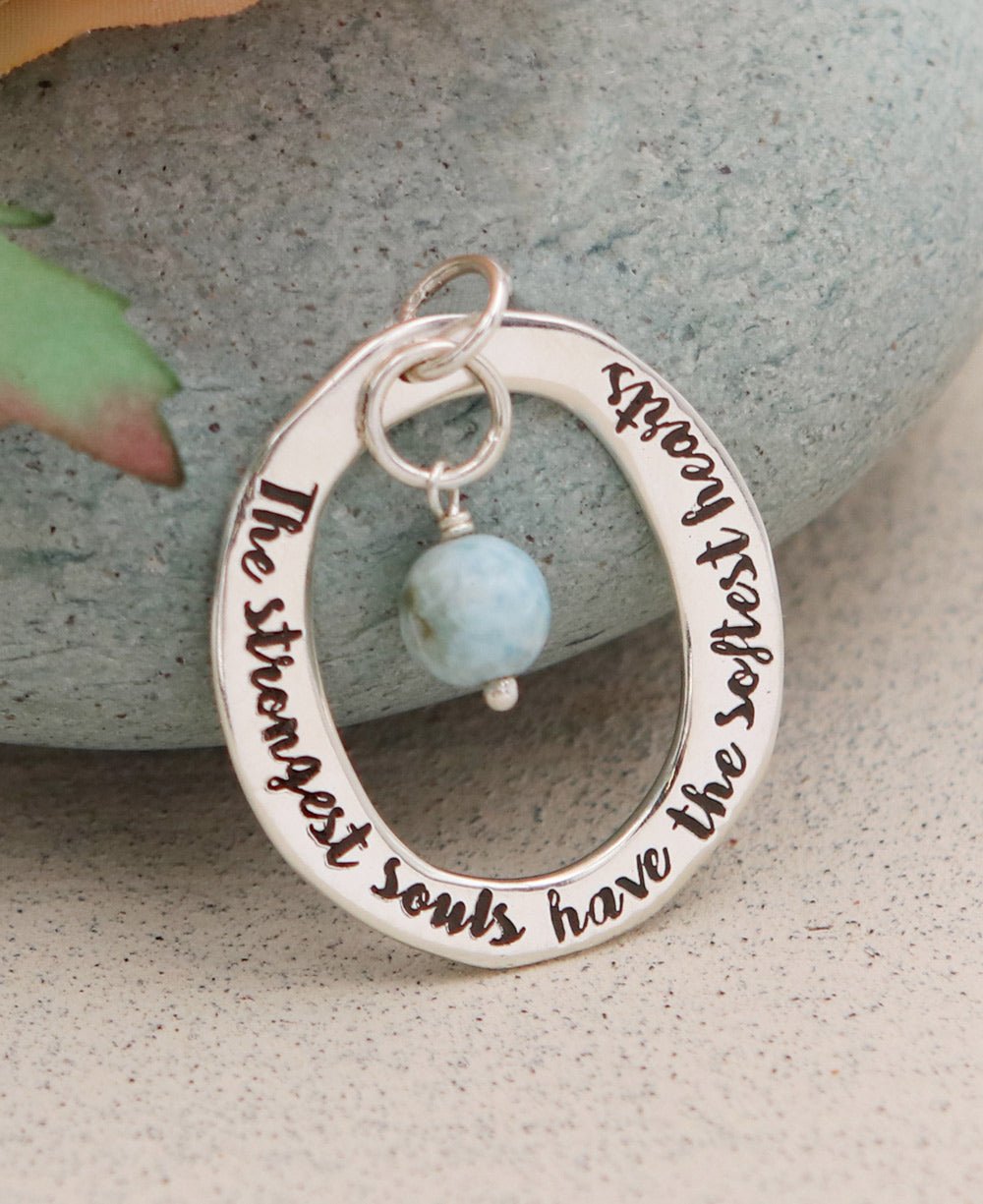 Strongest Souls Softest Hearts Pendant with Larimar Gemstone - Charms & Pendants