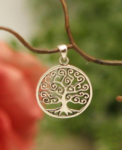 Swirling Tree of Life Round Pendant, Sterling Silver - Charms & Pendants