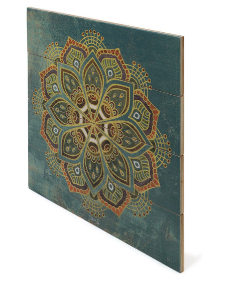 Teal Lotus Mandala Wood Pallet Wall Hanging - Posters, Prints, & Visual Artwork 12"