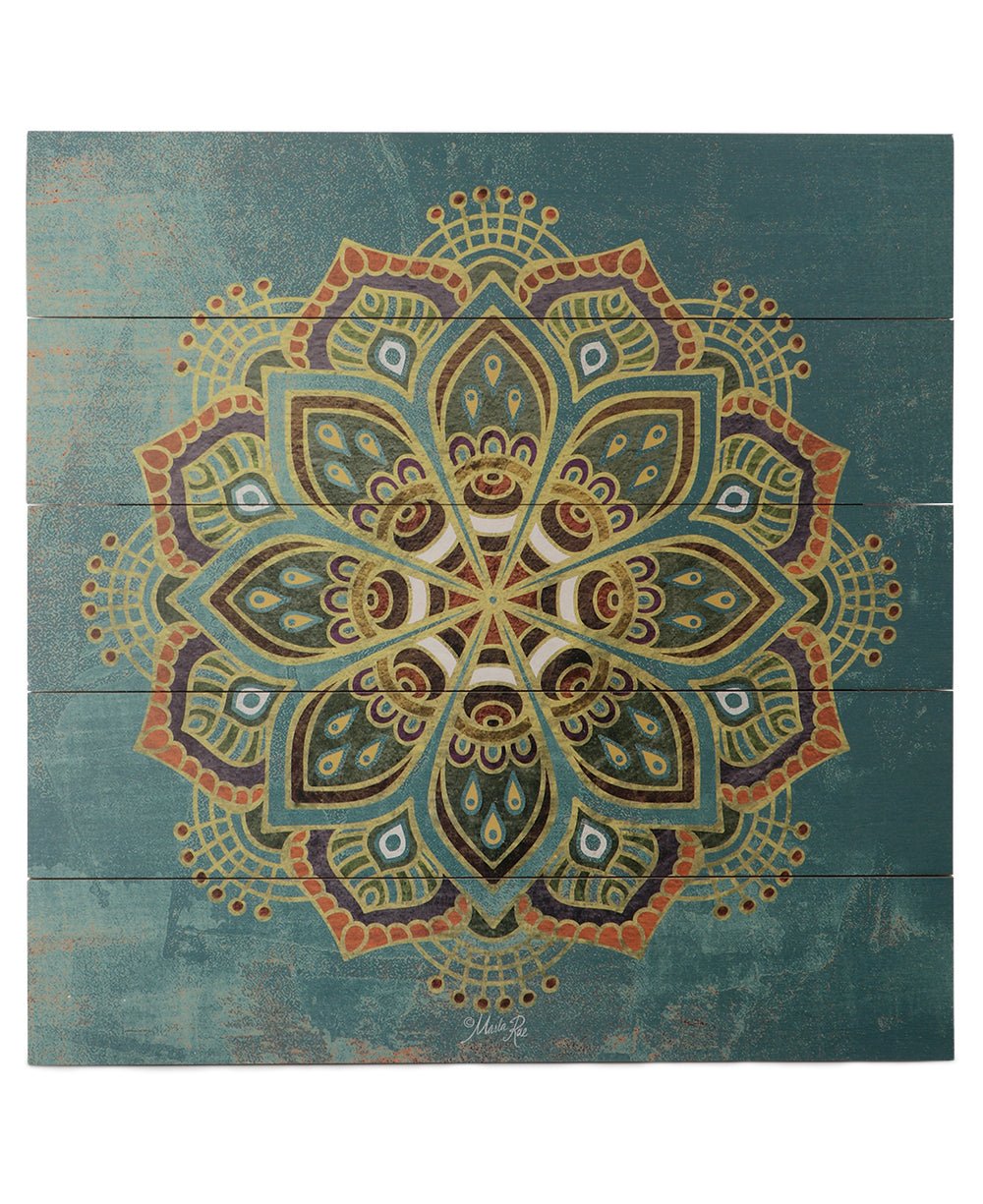 Teal Lotus Mandala Wood Pallet Wall Hanging - Posters, Prints, & Visual Artwork 12"