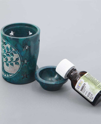 Teal Tree of Life Oil Burner With Relaxing Tranquility Essential Oil Blend - Candle & Oil Warmers