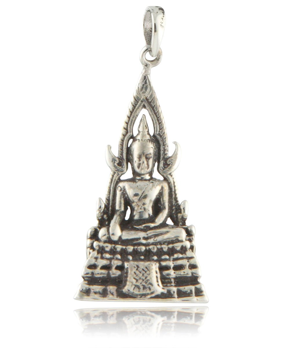 Temple Throne Buddha, Sterling Silver Pendant - Charms & Pendants