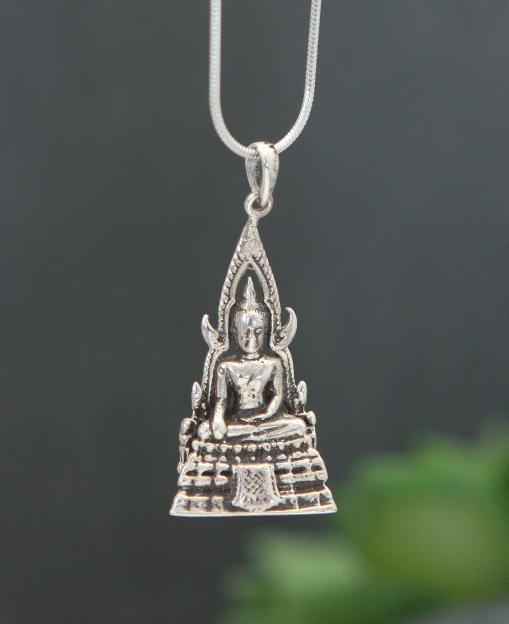 Temple Throne Buddha, Sterling Silver Pendant - Charms & Pendants