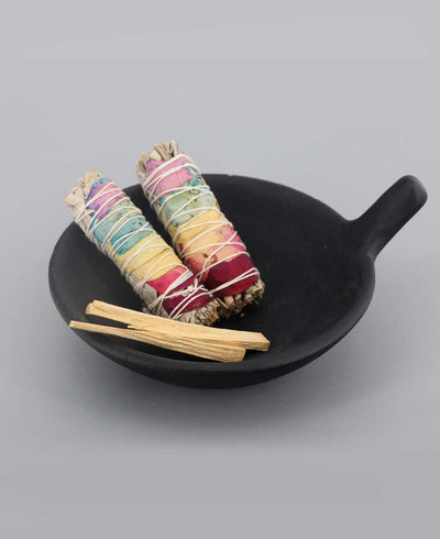 Terracotta Bowl For Smudging With Floral Sage and Palo Santo - Decorative Bowls
