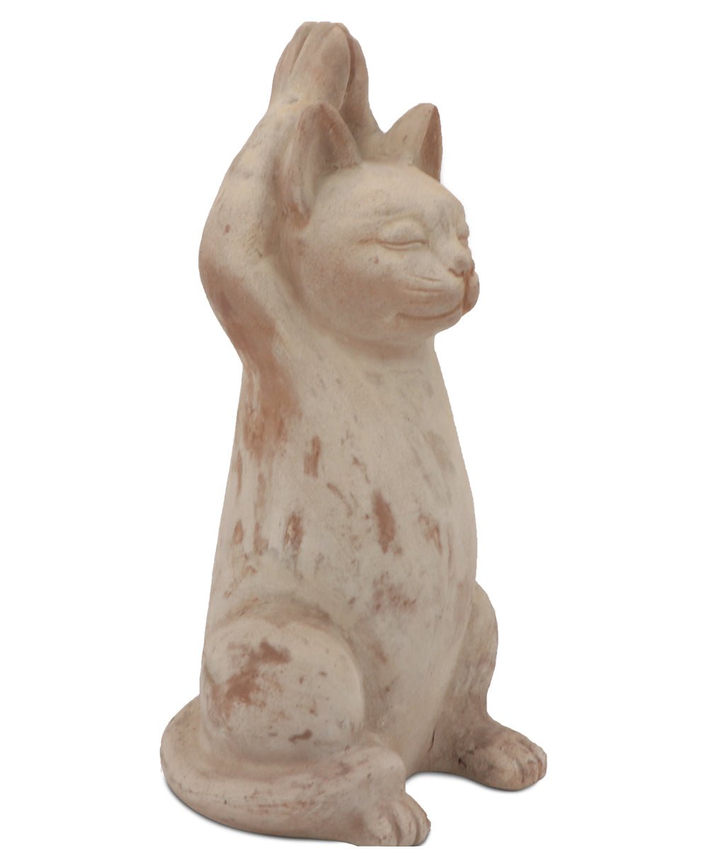 Terracotta Yoga Cat Statue: Feline Flexibility Meets Garden Grace - Sculptures & Statues