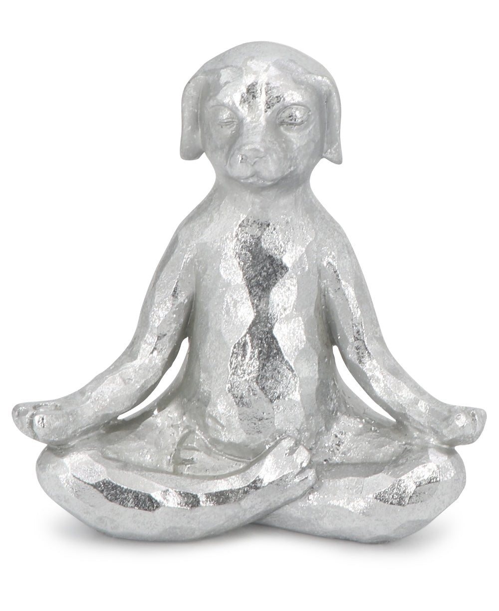 Textured Silver Meditating Yoga Dog - Sculptures & Statues