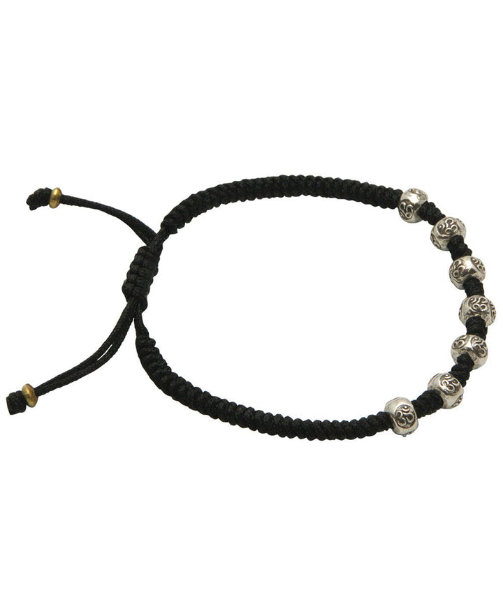 Thai Silver Om Beads Adjustable Bracelet - Bracelets Black