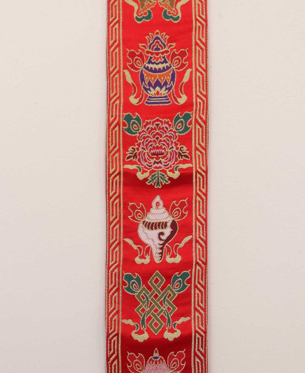 Tibetan Auspicious Symbols Brocade Wall Banner, Red - Wall Hanging