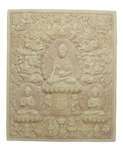 Tibetan Buddhist Relief Plaque in Stone Finish - Sculptures & Statues