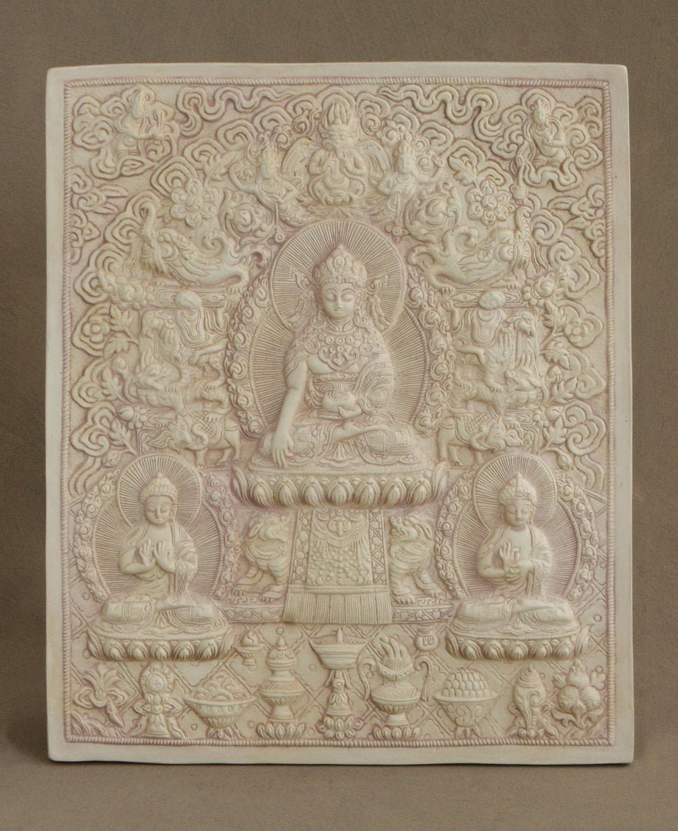 Tibetan Buddhist Relief Plaque in Stone Finish - Sculptures & Statues