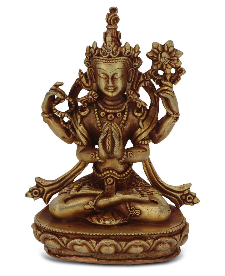 Tibetan Gold Plated Copper Brass Alloy Intricate Avalokiteshvara Statue - Sculptures & Statues