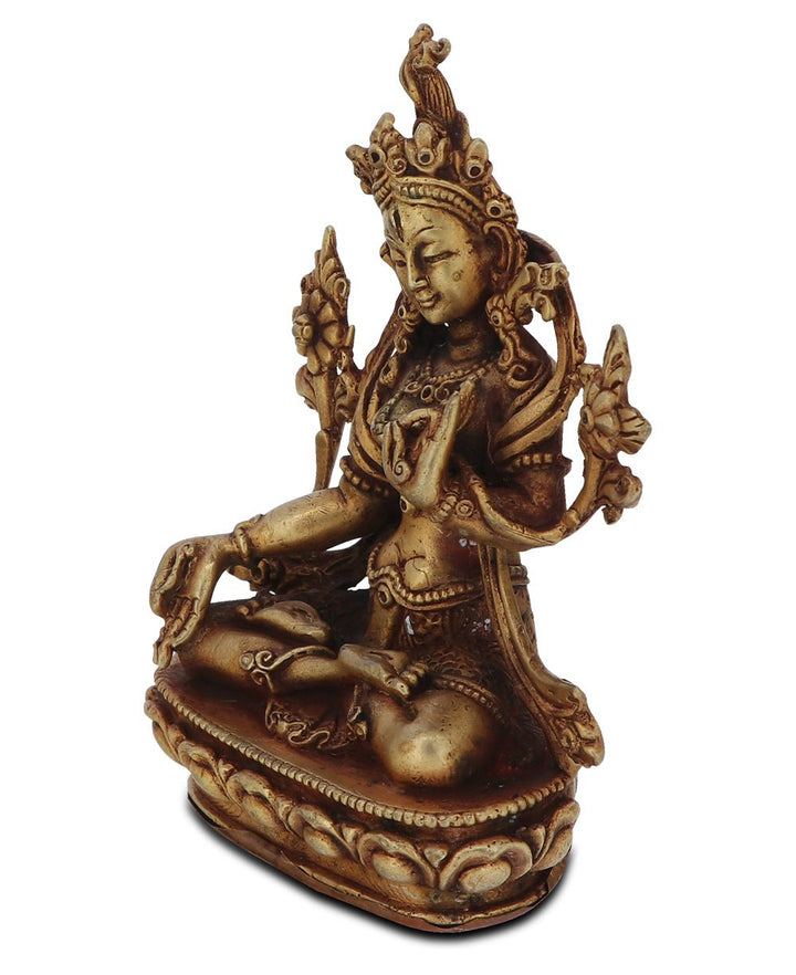 Tibetan Gold Plated Copper Brass Alloy Intricate White Tara Statue - Sculptures & Statues