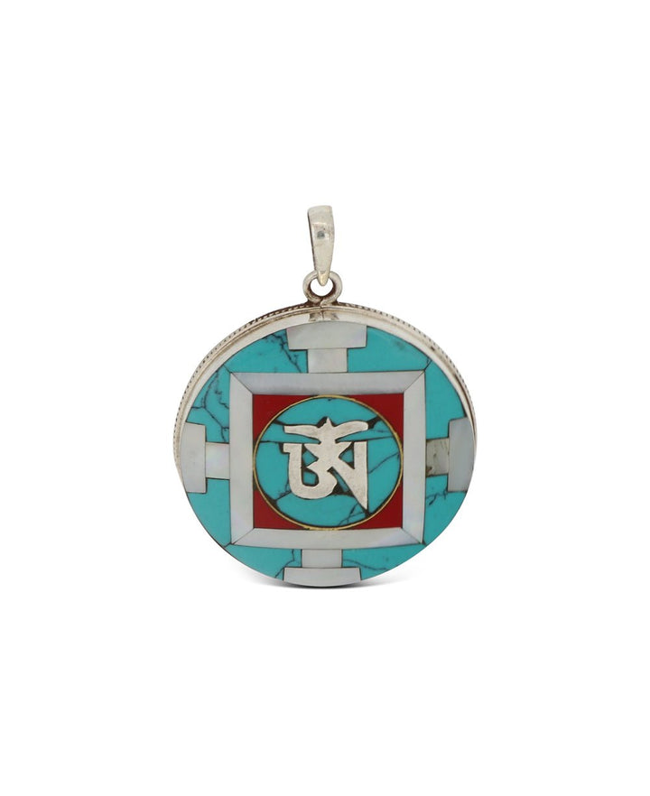 Tibetan Om Sterling Silver Inlay Pendant - Charms & Pendants