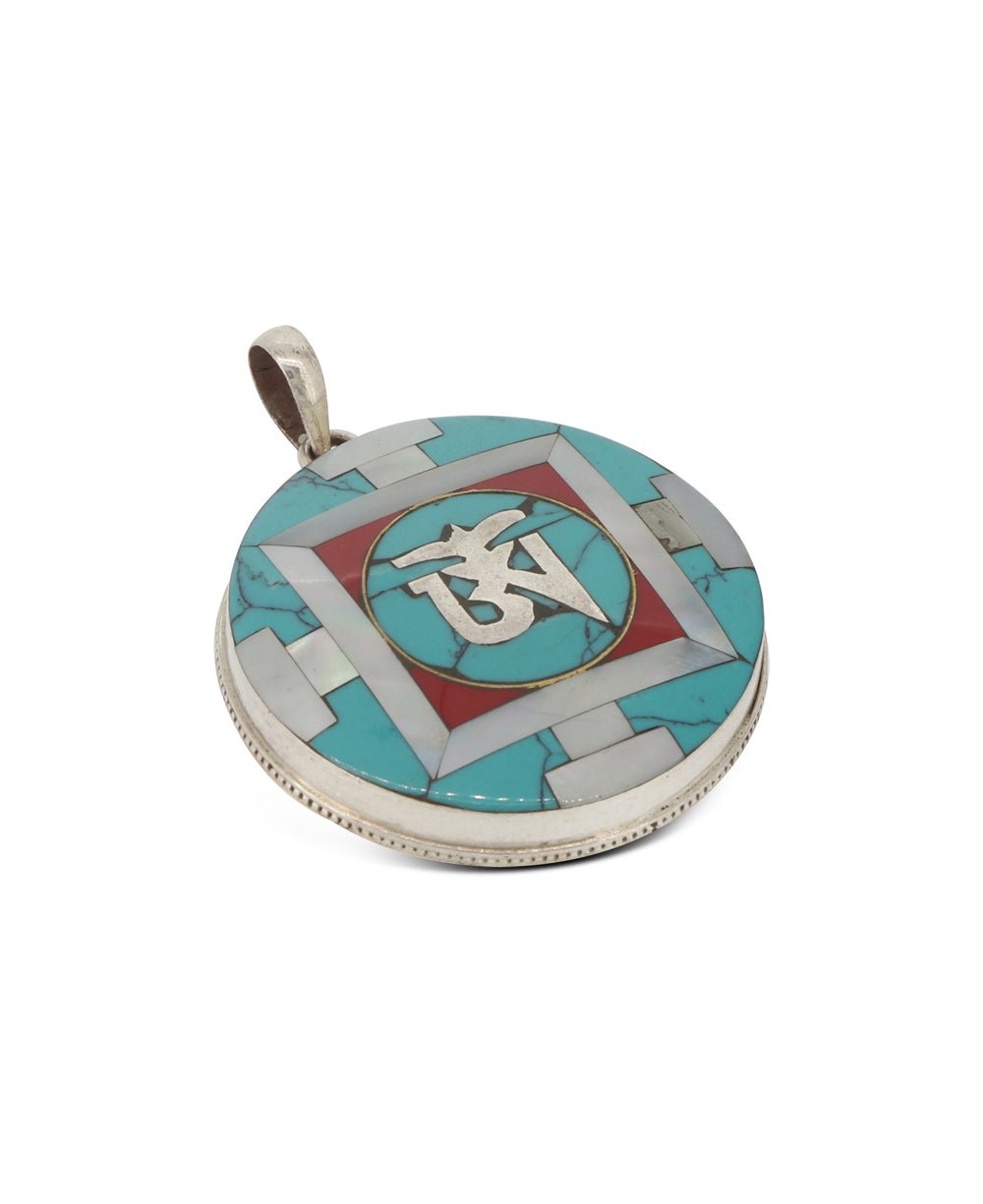 Tibetan Om Sterling Silver Inlay Pendant - Charms & Pendants