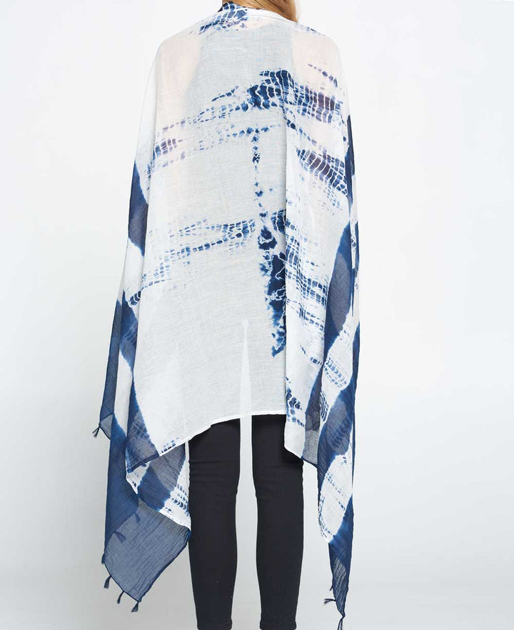 Tie and Dye Sheer Cotton Summer Scarf in Indigo Blue - Scarves