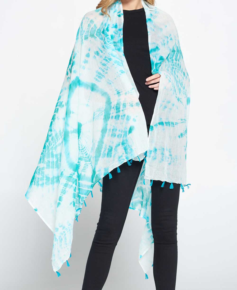 Tie and Dye Sheer Cotton Summer Scarf in Sea Green - Scarves