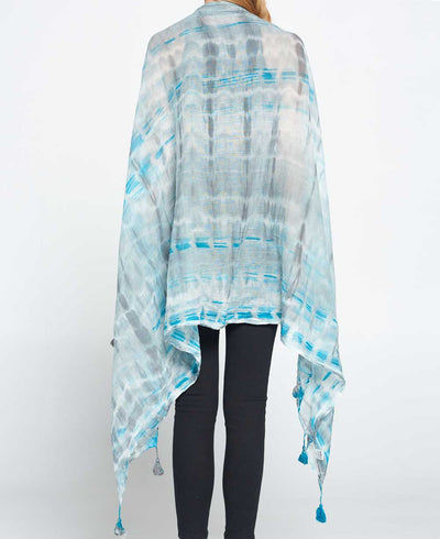 Tie and Dye Summer Cotton Scarf in Grey and Turquoise Tones - Scarves