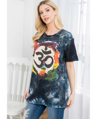 Tie Dye Print Om T-Shirt - Shirts & Tops Medium