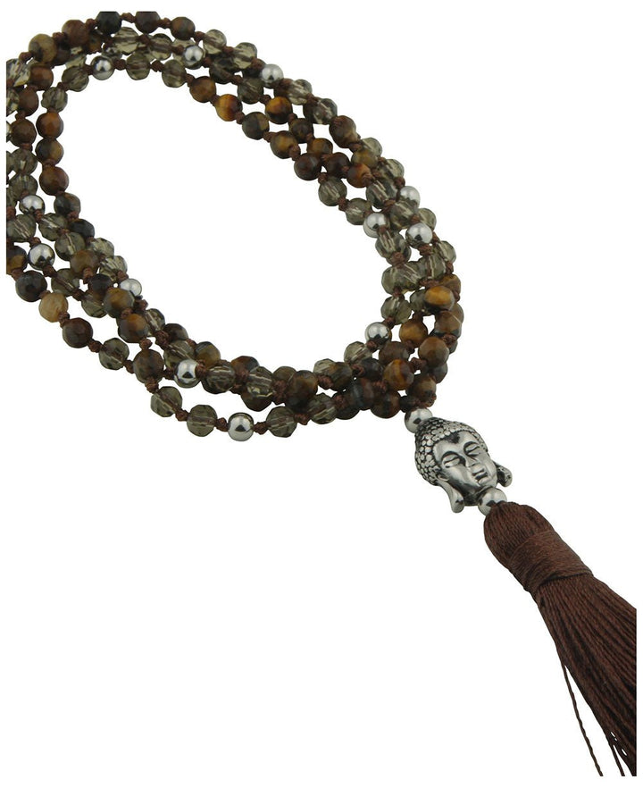 Tiger Eye Buddha Tassel Necklace - Necklaces