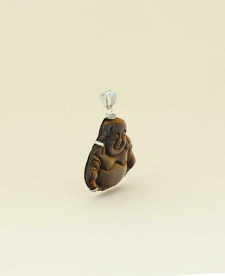 Tiger's Eye and Sterling Silver Happy Buddha Pendant - Charms & Pendants