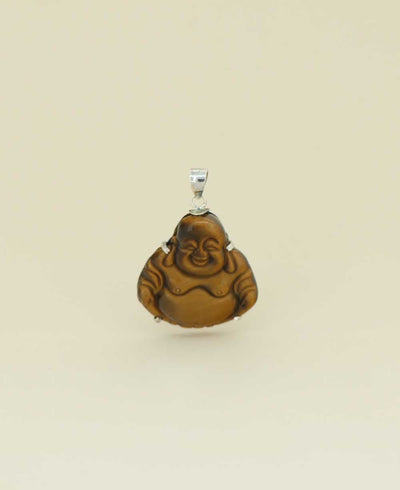 Tiger's Eye and Sterling Silver Happy Buddha Pendant - Charms & Pendants