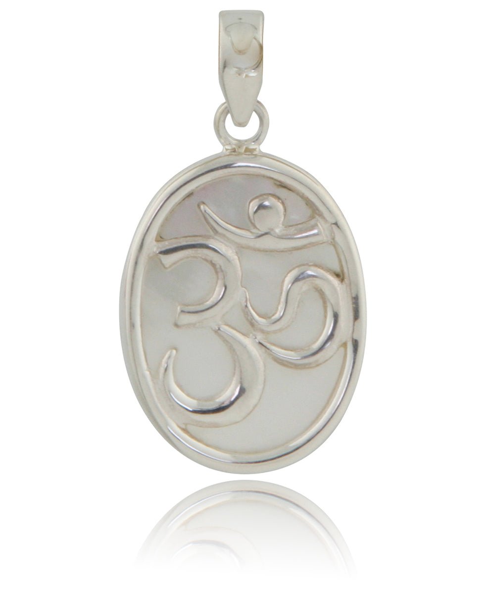 Timeless Om Symbol Oval Sterling Silver Pendant with Mother of Pearl - Charms & Pendants
