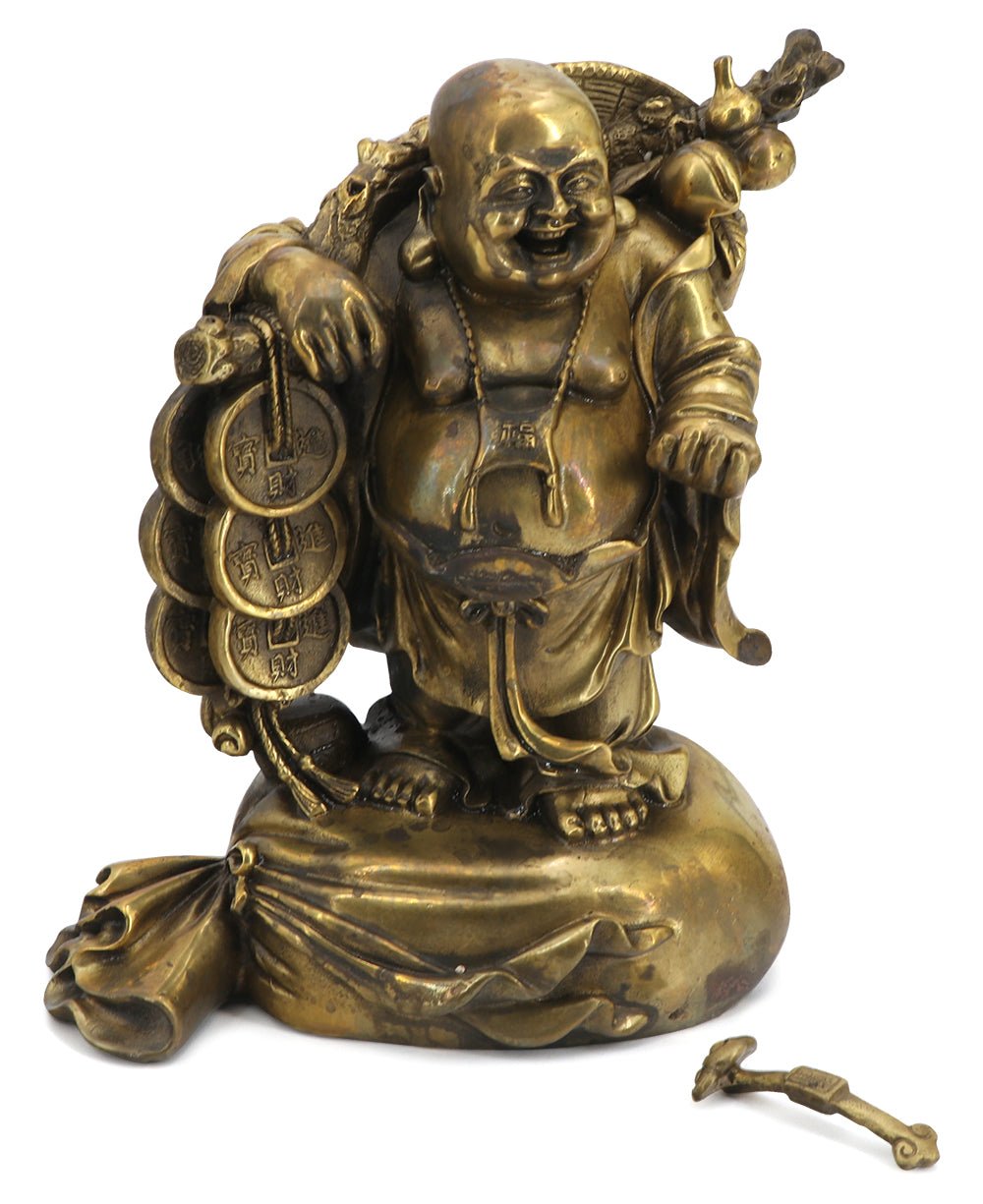 Traditional Bronze Casting Happy Buddha Wandering Monk Statue - Sculptures & Statues