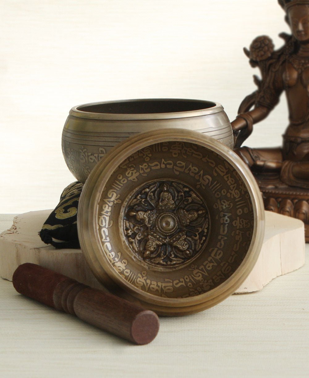 Traditional Singing Bowl with 5 Dhyani Buddhas - Hand Bells & Chimes