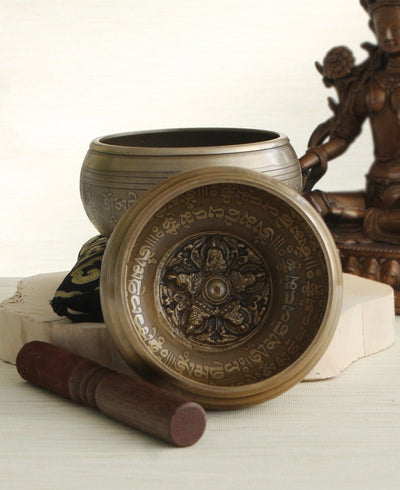 Traditional Singing Bowl with 5 Dhyani Buddhas - Hand Bells & Chimes