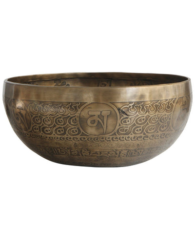 Traditional Singing Bowl with Auspicious Symbols and Vajra, Nepal - Hand Bells & Chimes