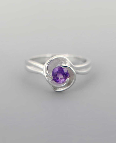 Tranquility Swirl Amethyst Sterling Silver Floral Ring - Rings Size 6