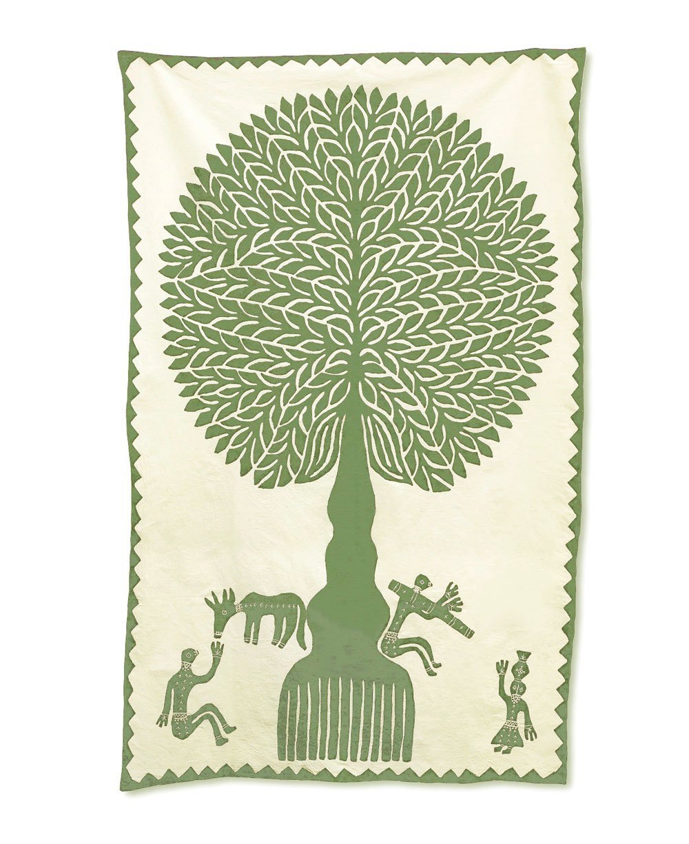Tree of Life Applique Wall Hanging, India - Wall Art Green