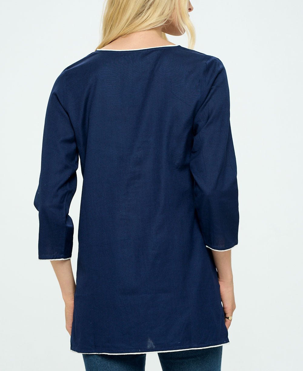 Tree of Life Blue Cotton Tunic Top - Shirts & Tops S