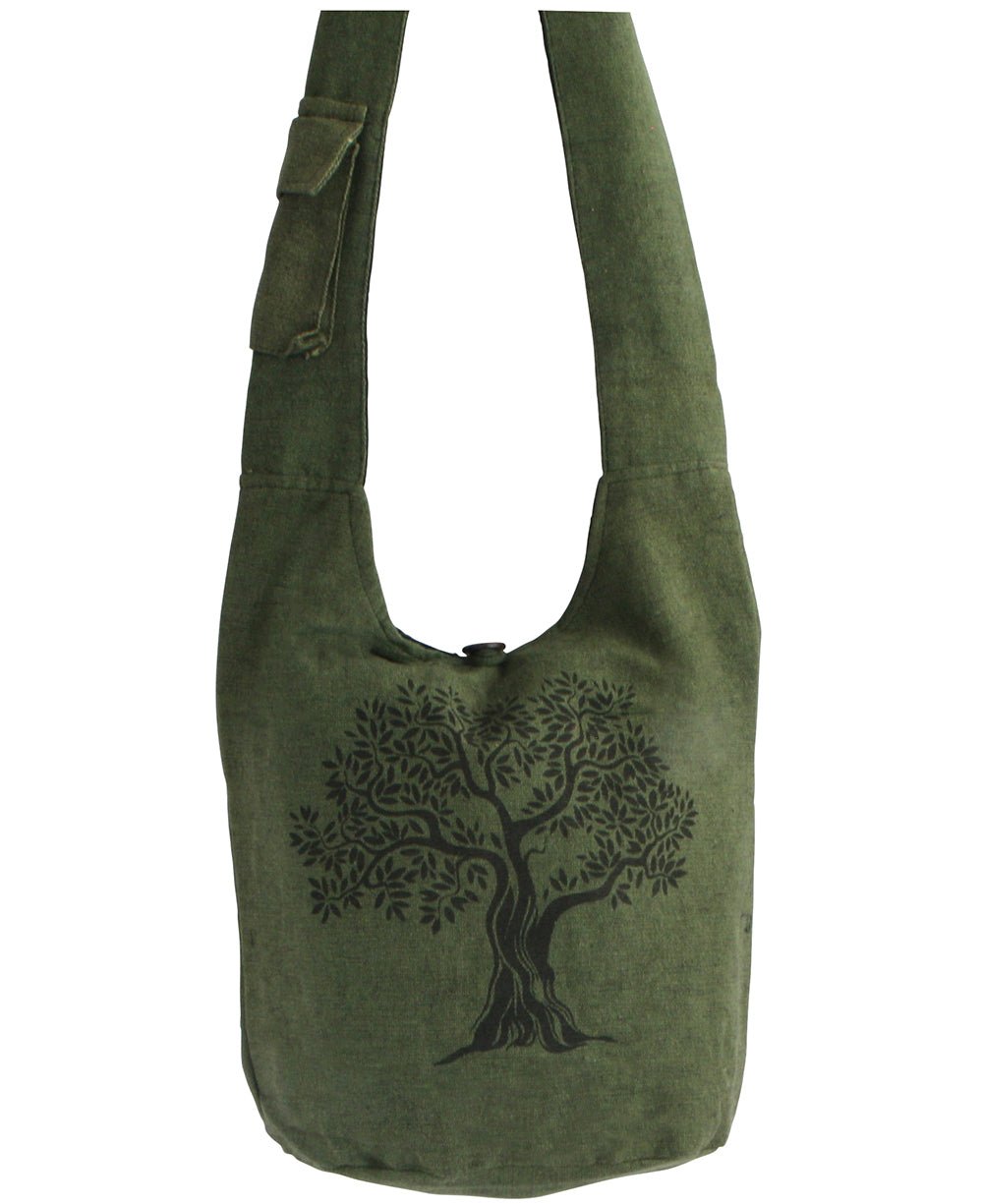 Tree of Life Cotton Messenger Bag, Nepal - Handbags Blue