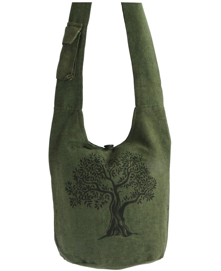 Tree of Life Cotton Messenger Bag, Nepal - Handbags Green