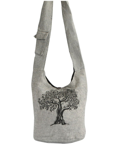 Tree of Life Cotton Messenger Bag, Nepal - Handbags Grey