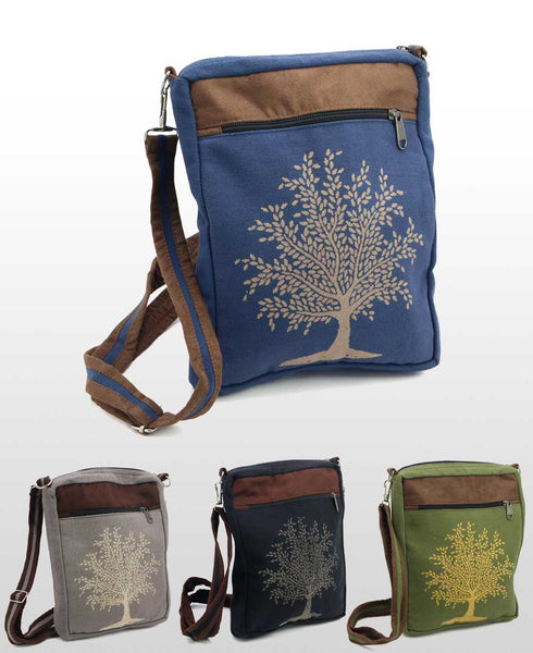 Embroidered Tree Of Life Crossbody Bag Pouch Water Bottle Holder