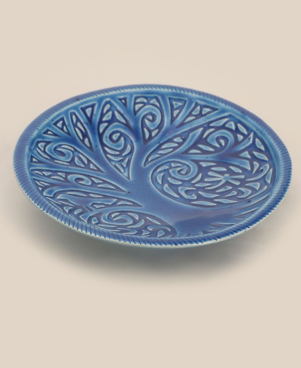 Tree of Life Earthenware Ceramic Dish, Multipurpose Catch-All Bowl or Wall Hanging Decor - Posters, Prints, & Visual Artwork Blue