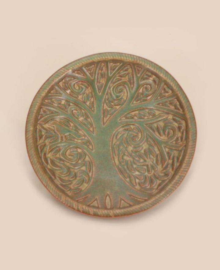 Tree of Life Earthenware Ceramic Dish, Multipurpose Catch-All Bowl or Wall Hanging Decor - Posters, Prints, & Visual Artwork Green